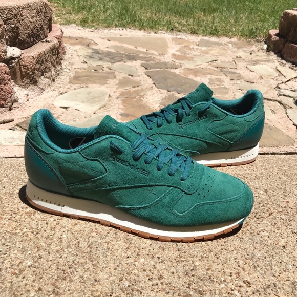 Reebok Classic Leather Green Suede Low Top Shoes - Picture 2 of 9